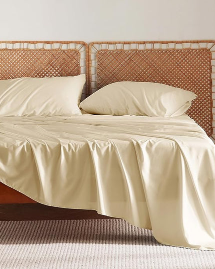 Bedsure California King Sheet Sets, Cooling Sheets, Rayon Derived from Bamboo, Deep Pocket Up to 16", Breathable & Soft Bed Sheets, Hotel Luxury Silky Bedding Sheets & Pillowcases, Alabaster Gleam - LeafyLoom