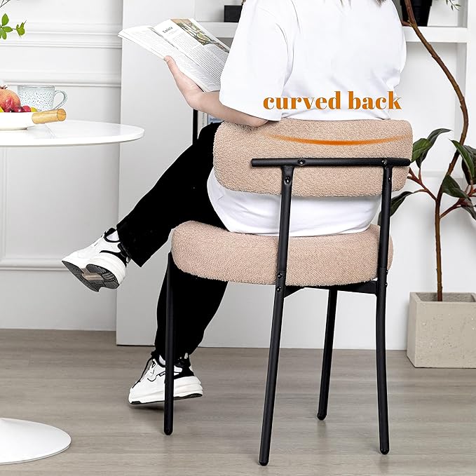 DYHOME Kitchen Chairs Mid-Century Modern Dining Chairs Set of 6, Kitchen Dining Room Chairs, Boucle Upholstered Wishbone Dining Chair, Camel Color - LeafyLoom