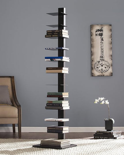 SEI Furniture 12 shelf Metal Spine Book Tower, Black - LeafyLoom
