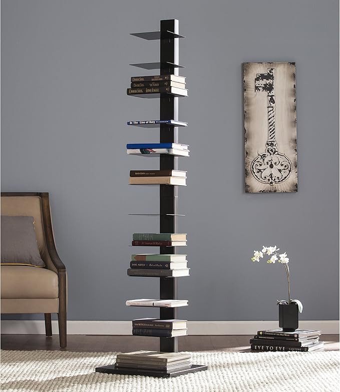 SEI Furniture 12 shelf Metal Spine Book Tower, Black - LeafyLoom