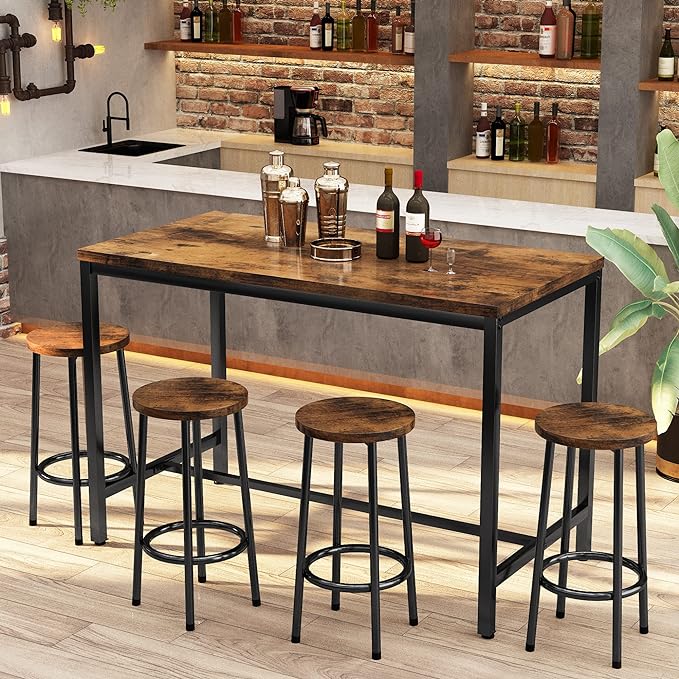 DKLGG Dinner Table Set for 4, Modern Kitchen Table and Chairs for 4 Wooden Top and Adjustable Metal Legs, Small Dining Room Table Set 5 Pieces Compact Design for Small Space - LeafyLoom