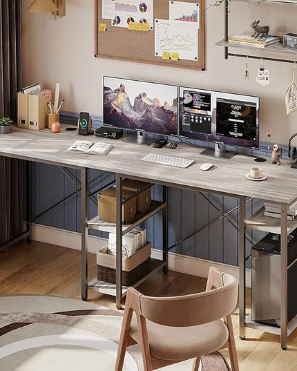 Bestier L Shaped Desk with Shelves 75 Inch Reversible Corner Computer Desk or 2 Person Long Table, Writing Study Desk for Home Office Small Space Bedroom Apartment, Wash White - LeafyLoom