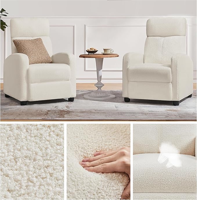 Yaheetech Fabric Recliner Chair Single Sofa Home Theater Seatting Adjustable Modern Single Reclining Chair for Living Room Bedroom Home Theater Ivory - LeafyLoom