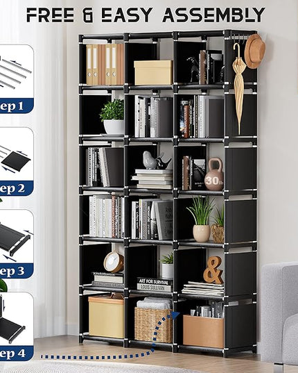 Mavivegue Bookcase, 18-Cube Extra Large Book Shelf, DIY Cube Storage Organizer for Bedroom, Living Room, Home Office - Black - LeafyLoom