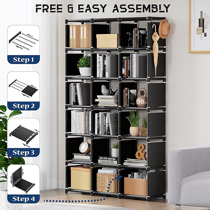 Mavivegue Bookcase, 18-Cube Extra Large Book Shelf, DIY Cube Storage Organizer for Bedroom, Living Room, Home Office - Black - LeafyLoom