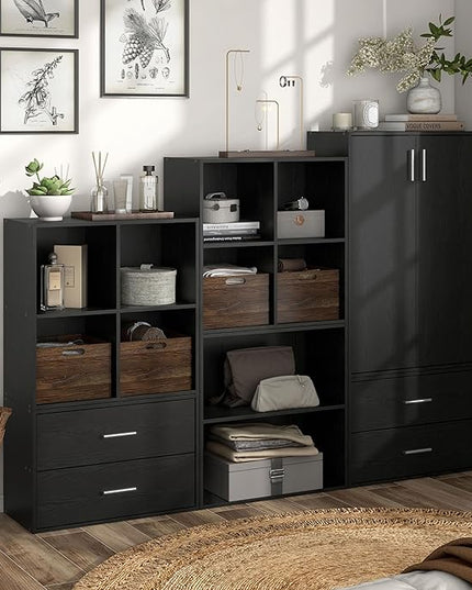 Apexa 4 Cube Storage Organizer Shelves, Stackable Wood Bookcase Fits Cubby Bins for Organization, Dorm Teen Room Decor & Home Office, Black - LeafyLoom