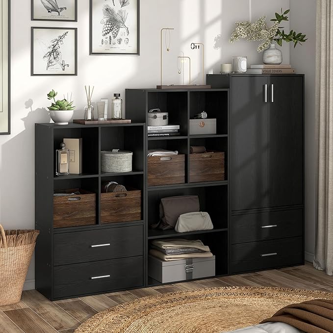 Apexa 4 Cube Storage Organizer Shelves, Stackable Wood Bookcase Fits Cubby Bins for Organization, Dorm Teen Room Decor & Home Office, Black - LeafyLoom