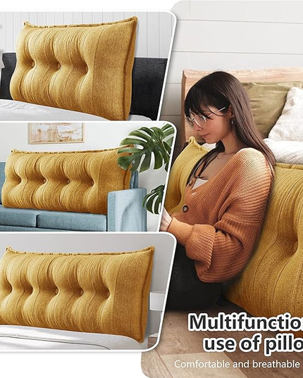 Johnear Large Headboard Pillow Cotton Linen Daybed Cushion Backrest Bolster Pillow Support Positioning Bed Sofa Rest Reading Pillow （Yellow, 39 x 3 x 20 inches） - LeafyLoom
