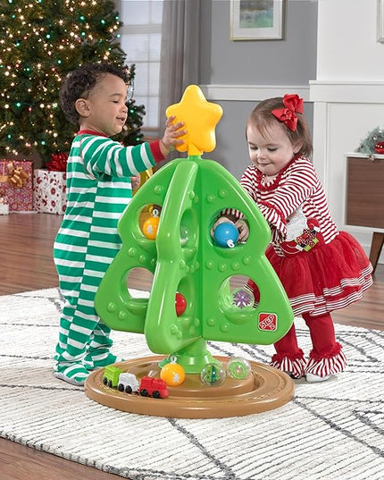 Step2 My First Christmas Tree for Kids, Interactive Christmas Tree Toy, Toddlers Ages 1.5+ Years Old, 12 Colorful Plastic Ornaments to Decorate, Mini Train Set Circles the Skirt - LeafyLoom