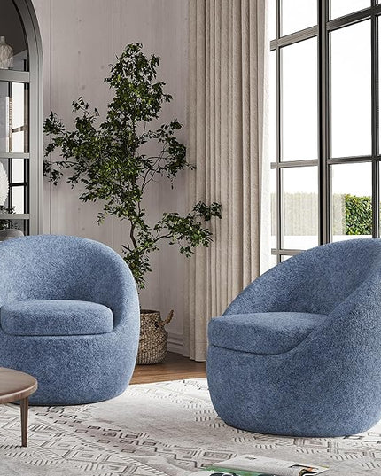 Farini Swivel Accent Chair,Swivel Barrel Chair, Comfy Oversized Round Accent Chair for Living Room Bedroom(Blue) - LeafyLoom