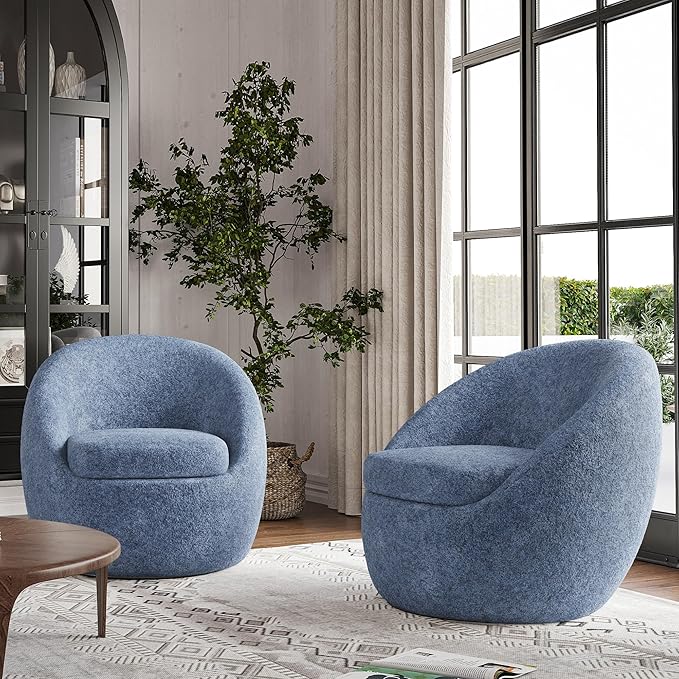 Farini Swivel Accent Chair,Swivel Barrel Chair, Comfy Oversized Round Accent Chair for Living Room Bedroom(Blue) - LeafyLoom