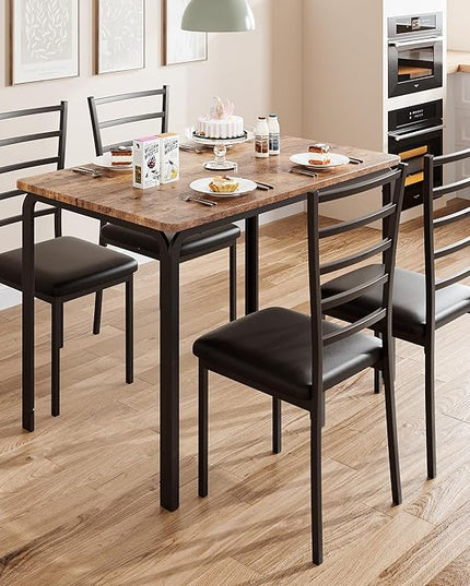 IDEALHOUSE Dining Table for 4, Small Table and Chairs Set of 4, Dinette Set for 4, Square Dinner Table Set, 5 Piece Kitchen & Dining Room Sets for Small Space (Vintage, Dining Table with 4 Chairs) - LeafyLoom