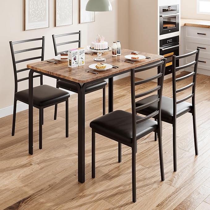 IDEALHOUSE Dining Table for 4, Small Table and Chairs Set of 4, Dinette Set for 4, Square Dinner Table Set, 5 Piece Kitchen & Dining Room Sets for Small Space (Vintage, Dining Table with 4 Chairs) - LeafyLoom