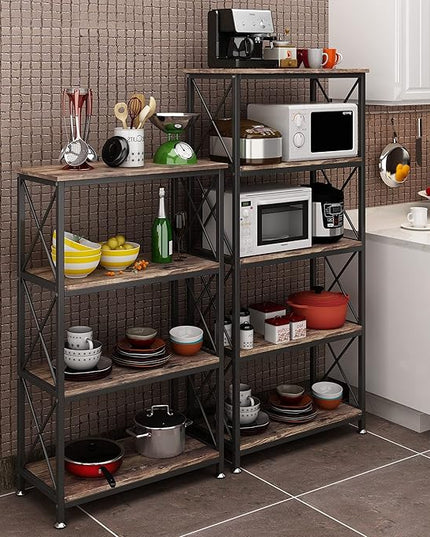 4NM Bookshelf 5 Tier Industrial Bookcase Home Office Adjustable Bookshelves Storage Shelves Organizer Vintage Book Shelf Display Rack for Living Room, Bedroom,Home (Rustic Brown and Black) - LeafyLoom