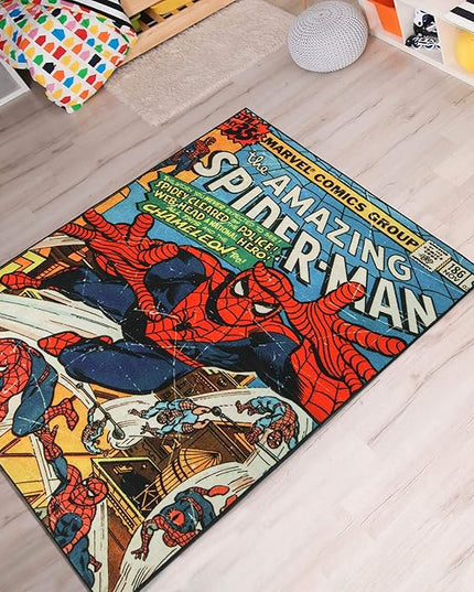 Gertmenian Marvel Rug Boys Childrens Bedroom Decor Kids Home Play Room Mat Bedding Area Carpet; 54x78 Large; Spiderman Retro Classic Comic Superhero Multi-Colored; 47327 - LeafyLoom