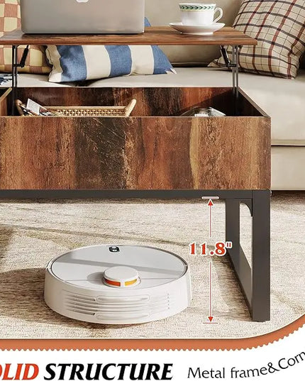 WLIVE Lift Top Coffee Table with Storage, Coffee Table with Lifting Top & Sliding Top, Wood Coffee Table for Living Room, Modern Center Table with 2 Hidden Compartment for Home, Office, Retro Brown - LeafyLoom
