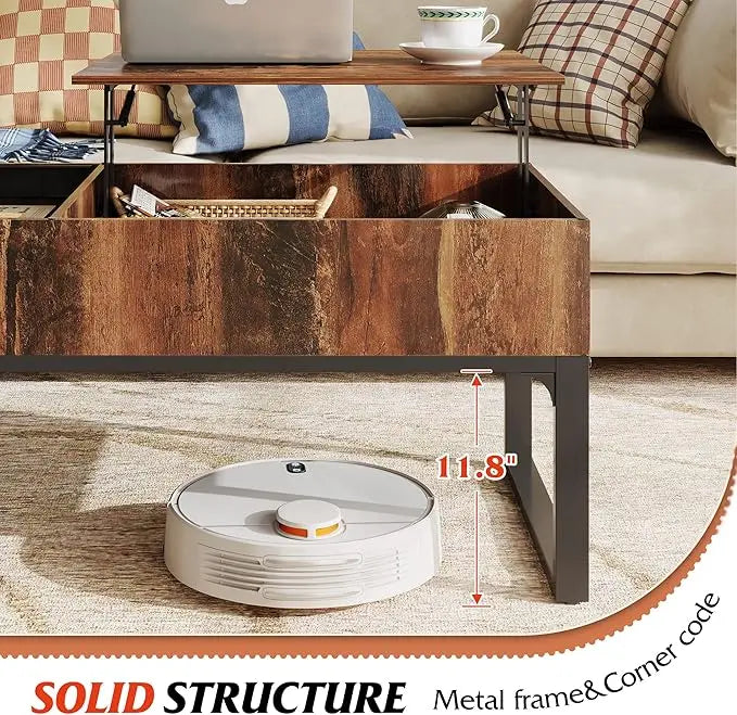 WLIVE Lift Top Coffee Table with Storage, Coffee Table with Lifting Top & Sliding Top, Wood Coffee Table for Living Room, Modern Center Table with 2 Hidden Compartment for Home, Office, Retro Brown - LeafyLoom