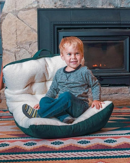 Big Joe Roma Kid's Bean Bag Chair, Oat Sherpa and Sage, Vegan Suede, 2 feet - LeafyLoom