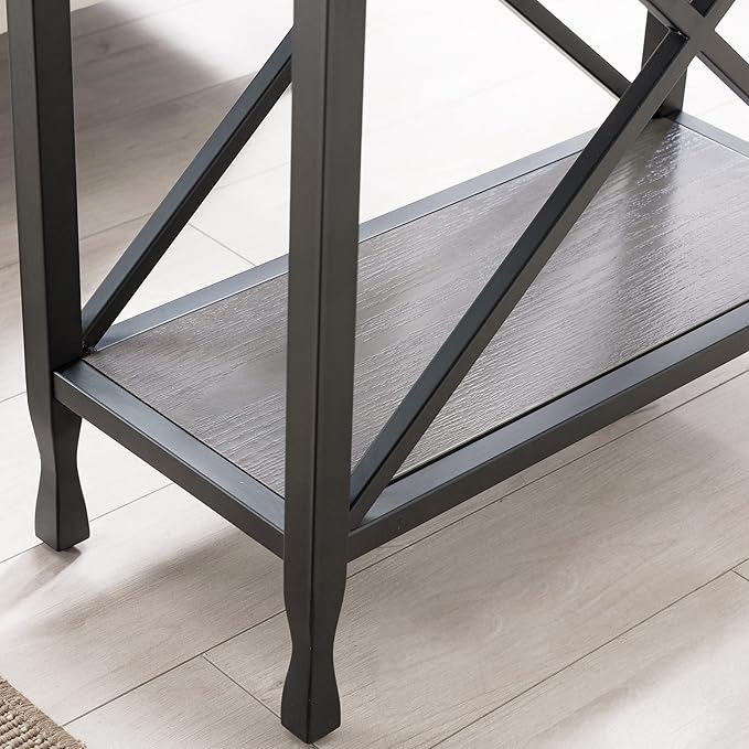 Leick Home Chisel & Forge Narrow Side Recliner Table with Shelf, Smoke Gray and Matte Black, 12" W - LeafyLoom