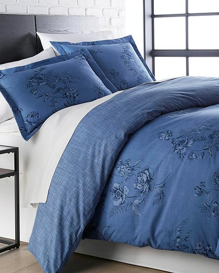 Southshore Fine Living, Inc. Twin Comforter Bedding Set, Down Alternative Floral Comforter with Matching Sham for Twin and Twin XL Beds, Reversible Print is 2 Colors in 1, Blue & White - LeafyLoom