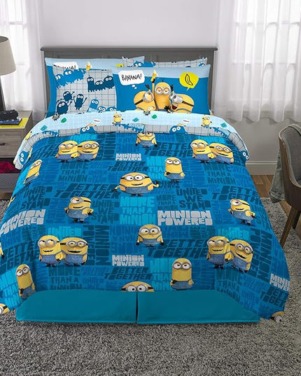 Franco Kids Bedding Super Soft Comforter and Sheet Set with Sham, 7 Piece Full Size, Minions The Rise Of Gru - LeafyLoom