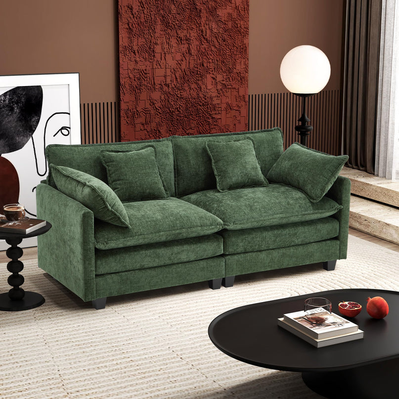 Ihanherry 111.4" L Shaped Modern Sofa Modular Sectional Cloud Couch with Ottoman, 4-Seat Chenille Deep Seat Sofa with Pillow for Living Room, Bedroom and Apartment, Beige LeafyLoom