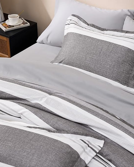 Bedsure Twin Comforter Set - 5 Pieces Grey White Striped Bedding Sets Twin Bed in A Bag with Comforters Twin Size, Sheets, Pillowcase & Sham, Bed Sets - LeafyLoom