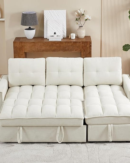 Chenille Convertible Sleeper Sectional Sofa with Reversible Storage Chaise and Pull Out Couch Bed , L Shaped Corner Sofabed with USB and tape-c Charging Ports for Living Room Office Small Places - LeafyLoom