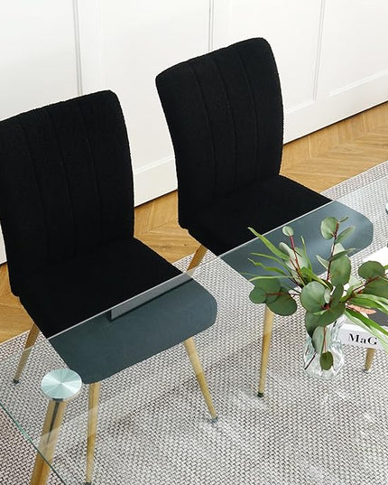 Modern Dining Chairs Set of 4, Side Dining Room Chairs with Gold Plated Metal Legs, Kitchen Chairs with Fabric Accent, Upholstered Chairs for Dining Room, Kitchen, Living Room, Black - LeafyLoom