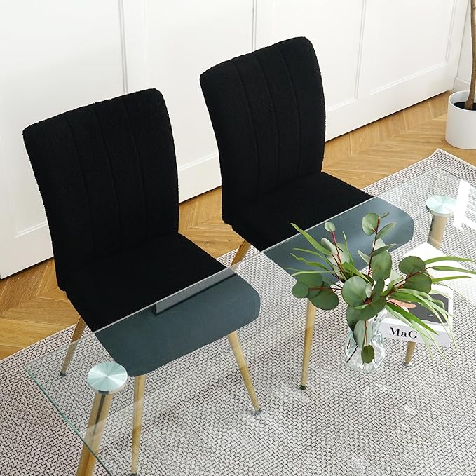 Modern Dining Chairs Set of 4, Side Dining Room Chairs with Gold Plated Metal Legs, Kitchen Chairs with Fabric Accent, Upholstered Chairs for Dining Room, Kitchen, Living Room, Black - LeafyLoom