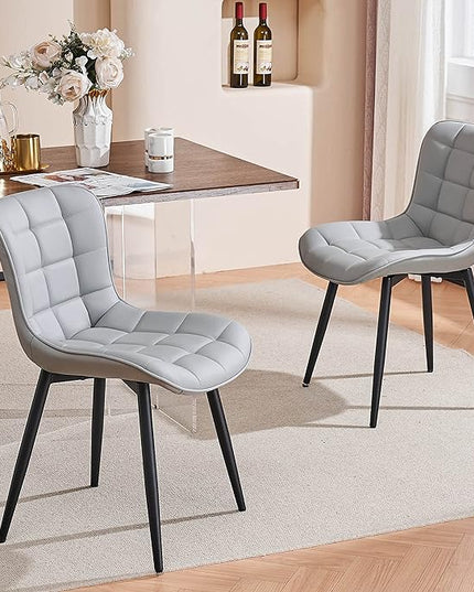YOUTASTE Grey Dining Chairs Set of 2 PU Leather Upholstered Modern Armless Dining Room Chair with Back Metal Kitchen Dinner Accent Guest Chairs for Vanity Reception Waiting Room - LeafyLoom