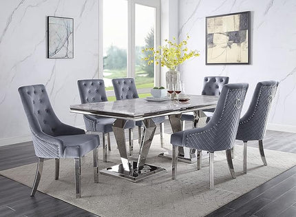 NicBex Dining Table Contemporary Kitchen Table Farmhouse Rustic Dining Table, Light Gray Printed Faux Marble & Mirrored Silver Finish Rectangular Dining Table, Easy Assembly, Light Gray - LeafyLoom