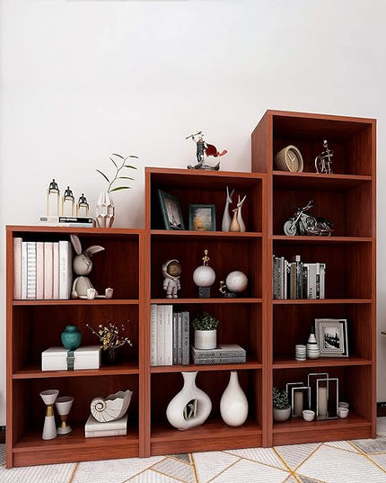 Sunon 4 Shelf Wood Bookcase Freestanding Display Shelf Adjustable Layers Bookshelf for Home Office Library Small Narrow Space (Cherry, 4-Layers) - LeafyLoom