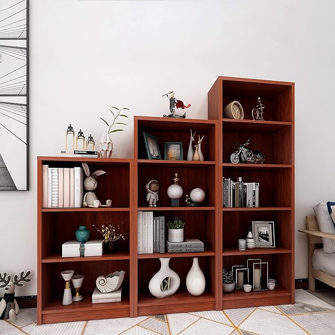 Sunon 4 Shelf Wood Bookcase Freestanding Display Shelf Adjustable Layers Bookshelf for Home Office Library Small Narrow Space (Cherry, 4-Layers) - LeafyLoom