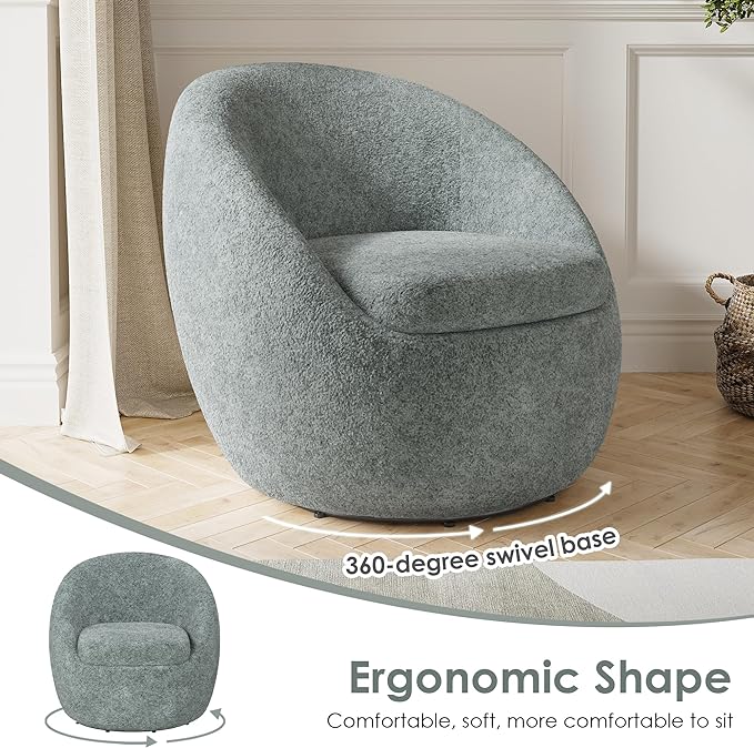 Farini Swivel Accent Chair,Swivel Barrel Chair, Comfy Oversized Round Accent Chair for Living Room Bedroom(Light Green) - LeafyLoom