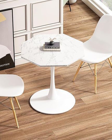 NicBex Dining Table Contemporary Kitchen Table Farmhouse Rustic 31.50" Octagonal Coffee Table with Printed White Marble Table Top, Metal Base, for Dining Room, Kitchen, Living Room, White Marble - LeafyLoom