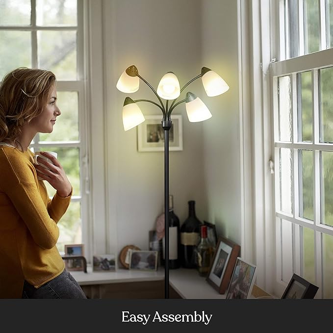 Brightech Medusa LED Floor Lamp – Multi-Head Dimmable Floor Lamp for Living Rooms & Offices – Tall Lamp with Interchangeable Shades, Adjustable Standing Lamp for Bedroom Reading – Black - LeafyLoom