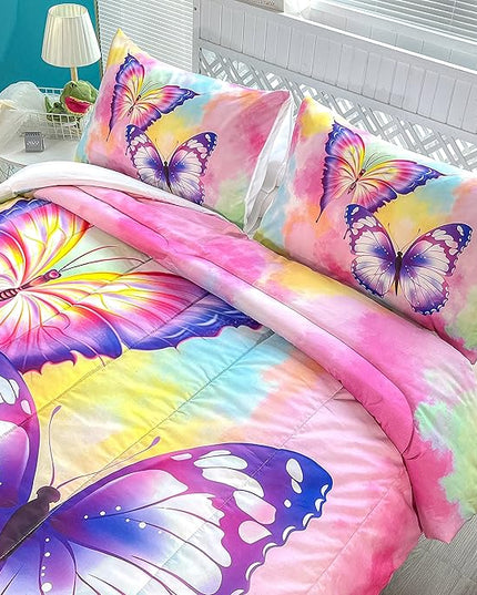 CVHOUSE Butterfly Bedding Set,Butterfly Comforter Queen,Butterfly Comforter Set for Girls Kids Teens,Butterflies Quilt Set with 1 Comforter and 2 Pillow Cases - LeafyLoom