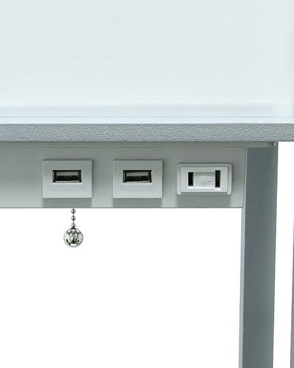 Simple Designs LF1037-GRY-LB Three Shelf Etagere Organizer Storage Floor Lamp with 2 Dual USB Ports and Charging Outlet, Gray, with Feit LED Bulb Included - LeafyLoom