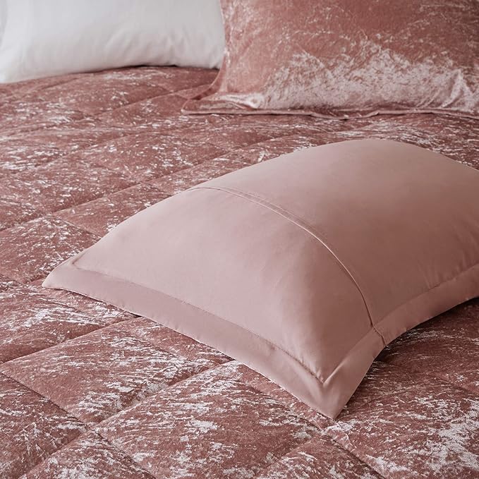 Intelligent Design Twin Comforter Set, Velvet Comforter Set , Luxury Diamond Quilting Comforter Set, Fluffy Comforter Bed Set with Decorative Pillowand 1 Sham, 3 Piece Pink, Twin/Twin XL - LeafyLoom
