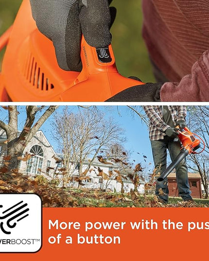 BLACK+DECKER Electric Leaf Blower, Leaf Vacuum and Mulcher 3 in 1, 250 mph Airflow, 400 cfm Delivery Power, Reusable Bag Included, Corded (BEBL7000) - LeafyLoom