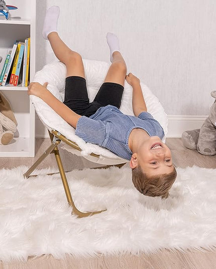 Milliard Mini Cozy Chair for Kids, Sensory Faux Fur Folding Saucer Chair for Toddlers, White - LeafyLoom