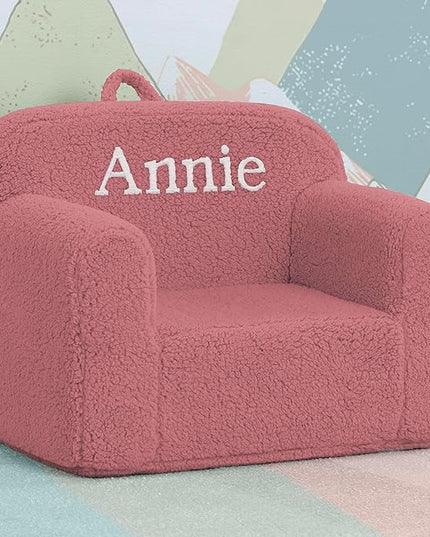 Delta Children Personalized Sherpa Cozee Chair - Customize with Name – Foam Kids Chair for Ages 18 Months and Up, Rose - LeafyLoom