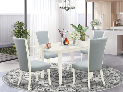 East West Furniture Norfolk 5 Piece Set Includes a Rectangle Dining Room Table with Butterfly Leaf and 4 Baby Blue Linen Fabric Parsons Chairs, 32x54 Inch, NFVE5-WHI-15 - LeafyLoom