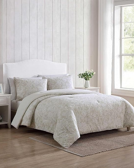Nautica - Comforter Set, Soft Reversible Bedding with Matching Shams, Casual Home Decor (Tortola Beige, Full/Queen) - LeafyLoom