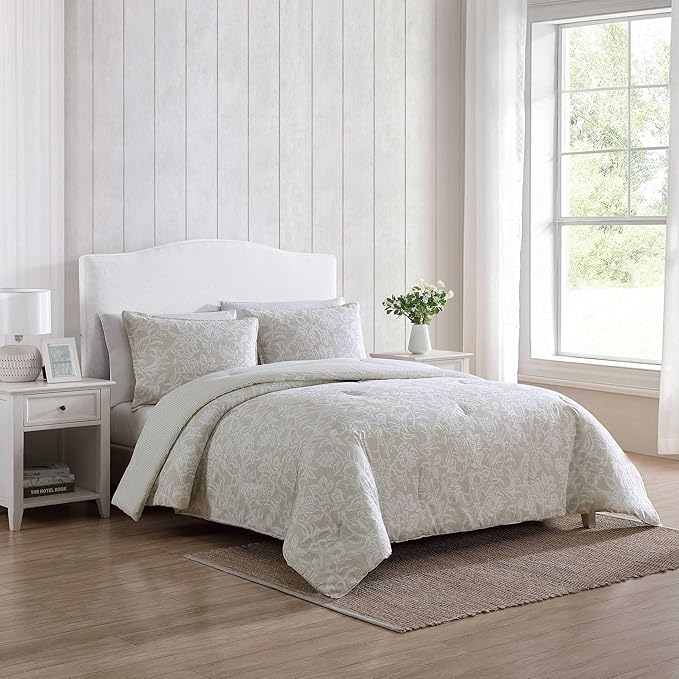 Nautica - Comforter Set, Soft Reversible Bedding with Matching Sham, Casual Home Decor (Tortola Beige, Twin) - LeafyLoom
