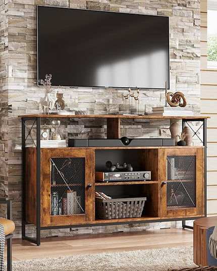 WLIVE TV Stand 55 inch TV,Tall Entertainment Center with Storage, Farmhouse Industrial TV Console for Bedroom Living Room, Rustic Brown - LeafyLoom