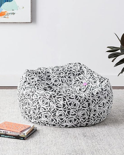 Posh Creations Bean Bag Chair for Kids, Teens, and Adults Includes Removable and Machine Washable Cover, 38in - Large, Canvas Roses Gray - LeafyLoom