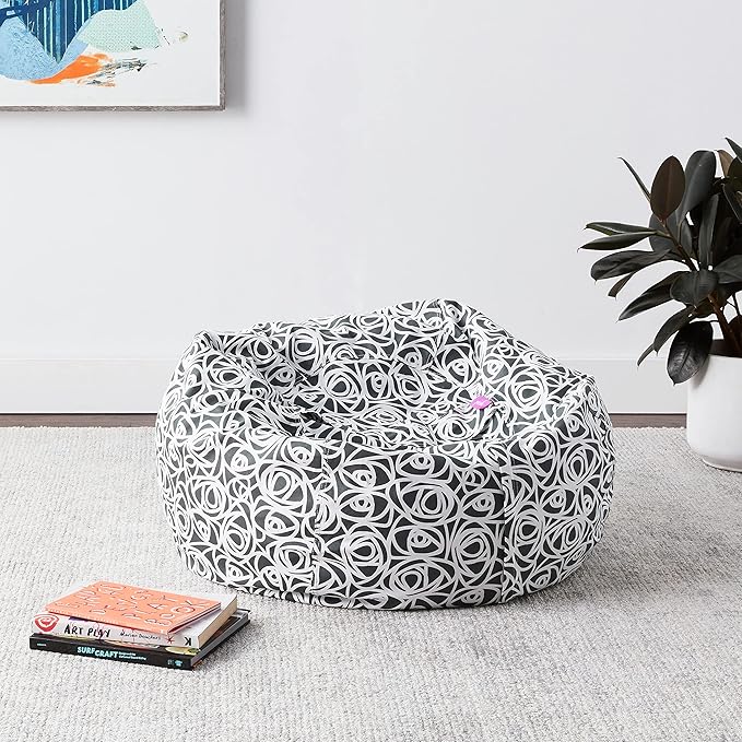 Posh Creations Bean Bag Chair for Kids, Teens, and Adults Includes Removable and Machine Washable Cover, 38in - Large, Canvas Roses Gray - LeafyLoom