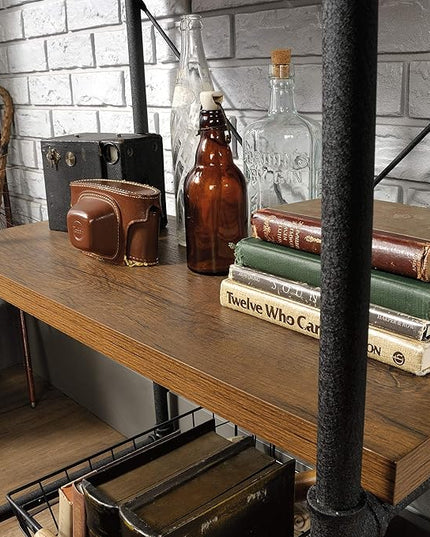 Sauder Iron City Tall Bookcase/book shelf, Checked Oak finish - LeafyLoom